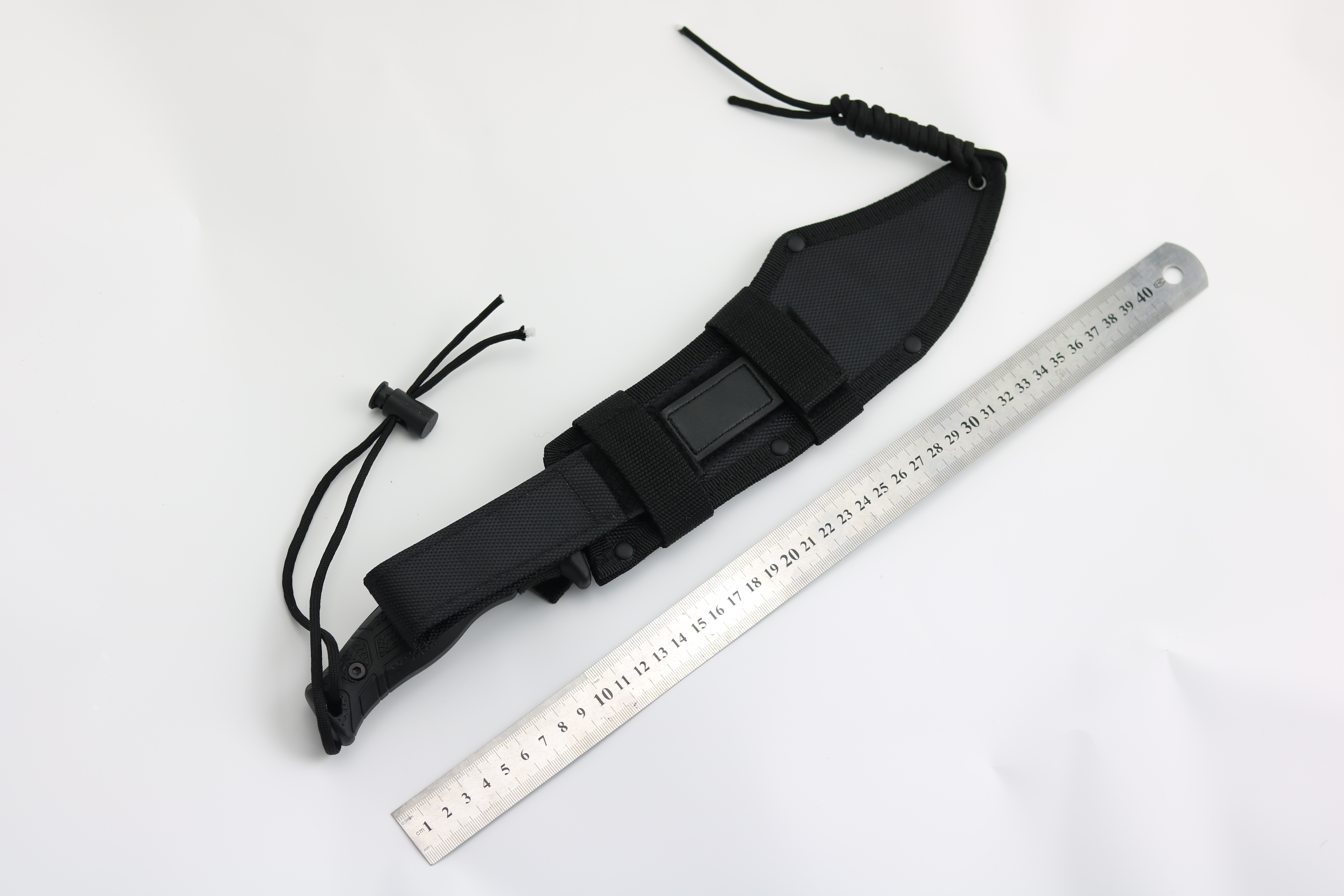 Ready to Ship ！14.5 Inches Machete with Reverse Serrations Black Stainless Steel Blade w/ Reverse Serrations, Full Tang , Nylon Sheath, Outdoor, Hunt, Camp, Hike, Survival